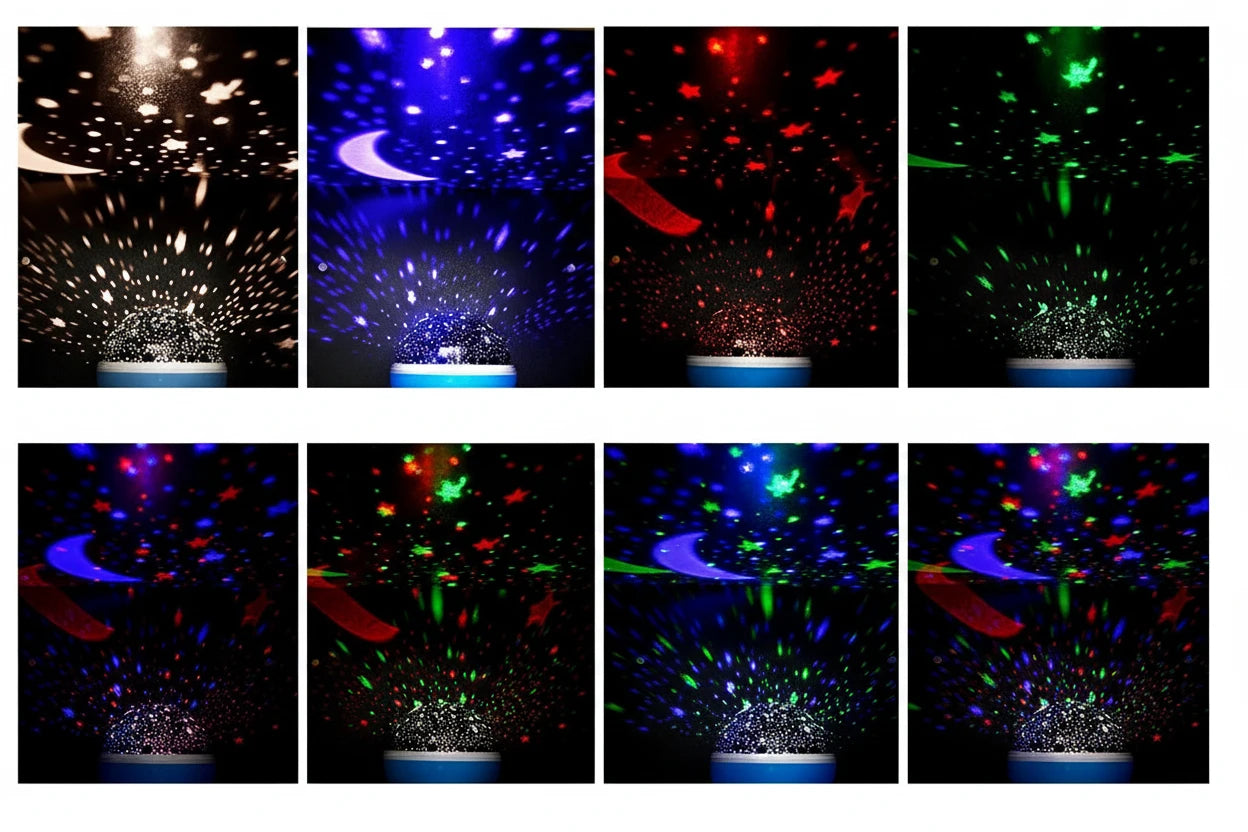 מקרן כוכבים וירח מסתובב - יוצר אווירה קסומה ומרגיעה בחדר הילדים