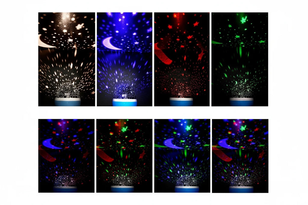 מקרן כוכבים וירח מסתובב - יוצר אווירה קסומה ומרגיעה בחדר הילדים